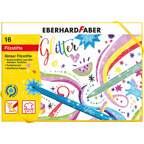 Glitter-Fasermaler, 16 Farben im Geschenkkarton