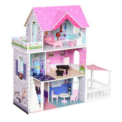 Kinder Puppenhaus A89 LED Dollhouse XXL Kit aus Holz Puppenstube Möbel Set Groß 