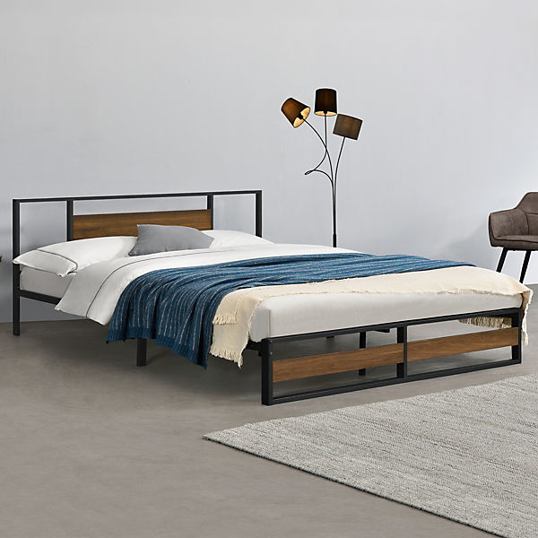 en.casa ® Metallbett mit Matratze 180x200cm Weiß Bett Bettgestell Doppelbett 