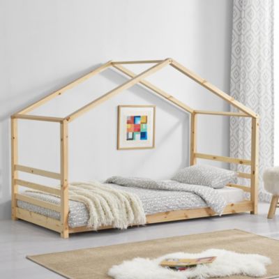 en.casa Kinderbett mit Matratze 80x160cm Haus Holz Natur Bettenhaus Hausbett 