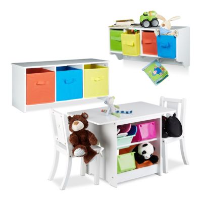 3 Tlg Kindermobel Set Albus Wandregal Sitzbank Kindersitzgruppe Tisch 2 Stuhle Relaxdays Mytoys