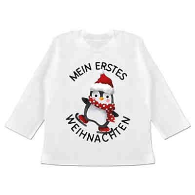 Weihnachten Baby Outfit Christmas - Baby T-Shirt langarm - Mein erstes Weihnachten mit Pinguin - schwarz - Langarmshirts für Kinder