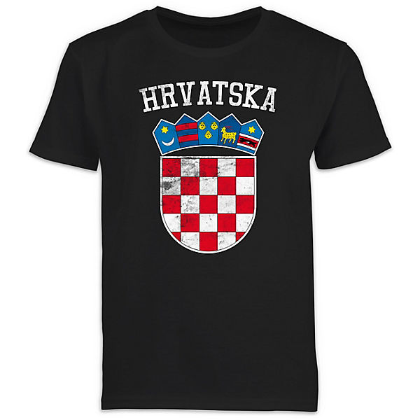 Fussball WM 2022 Fanartikel Kinder - Jungen Kinder T-Shirt - Kroatien Wappen EM - T-Shirts für Jungen