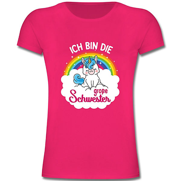 Geschwister Schwester Geschenk - Mädchen Kinder T-Shirt - Ich bin die große Schwester - mit Einhorn - T-Shirts für Mädchen