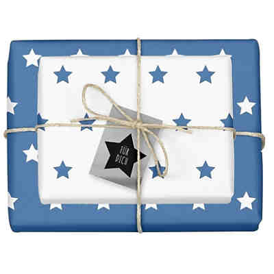 Geschenkpapier-Set Sterne (blau/weiß)