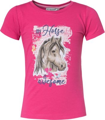 SALT AND PEPPER Mädchen Langarmshirt Uni Glitzerdruck Pferde Organic T-Shirt 