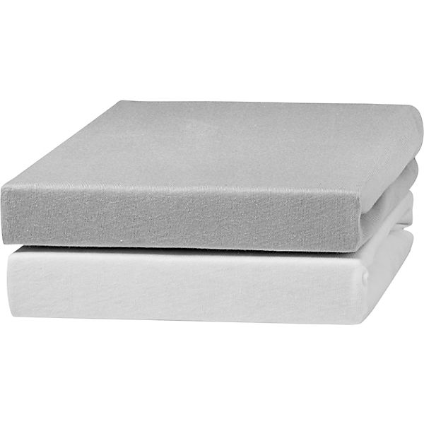 2er Pack Jersey Spannlaken, weiß/grau, 70 x 140 cm