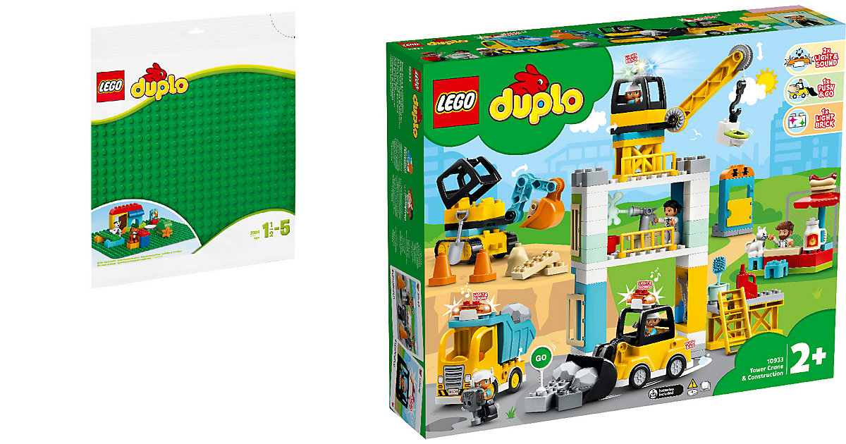 Spielzeug: Lego 2er Set: 2304 Große Bauplatte grün + Town 10933 Große Baustelle mit Licht und Ton bunt