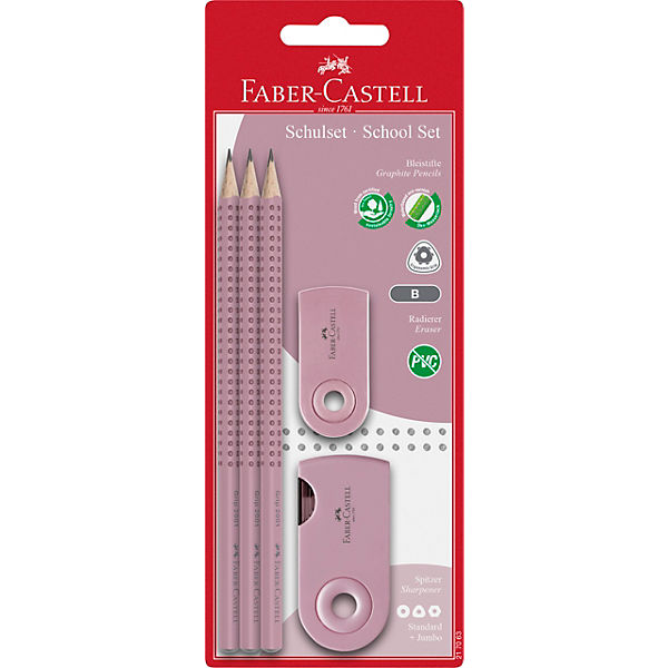 Faber-Castell 218480 mit Radierer und Spitzer rose / dapple grey zwei Bleistifte Mine B Bleistiftset Sparkle 