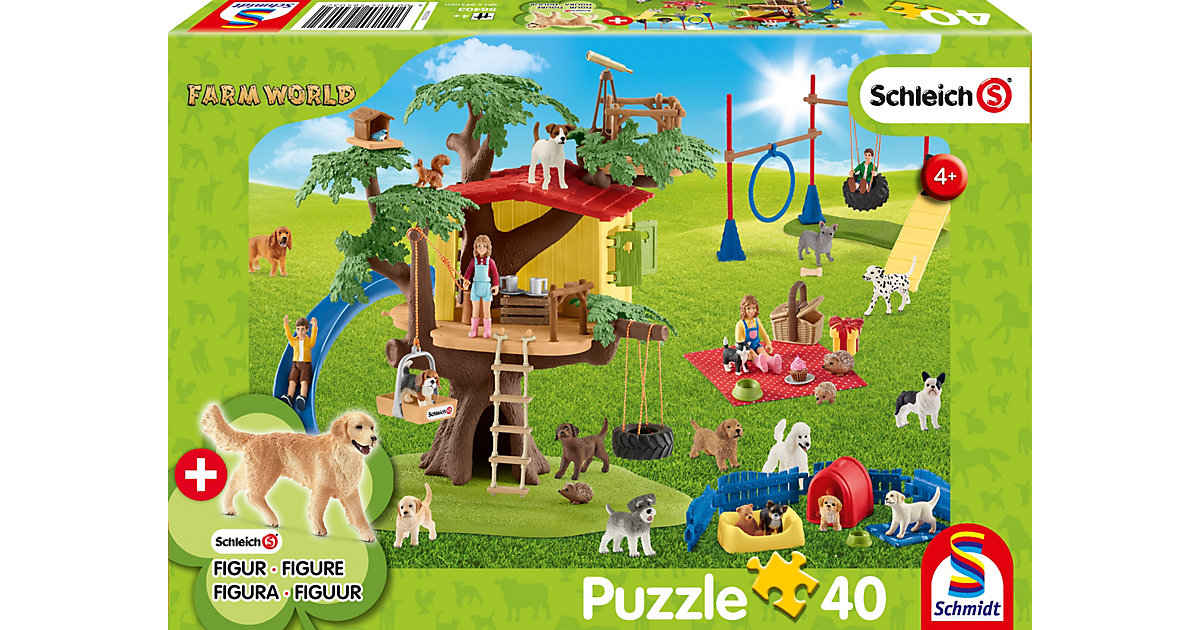 Puzzles: Schmidt Spiele Puzzle Schleich Farm World inkl. Schleich-Figur - Fröhliche Hunde, 40 Teile