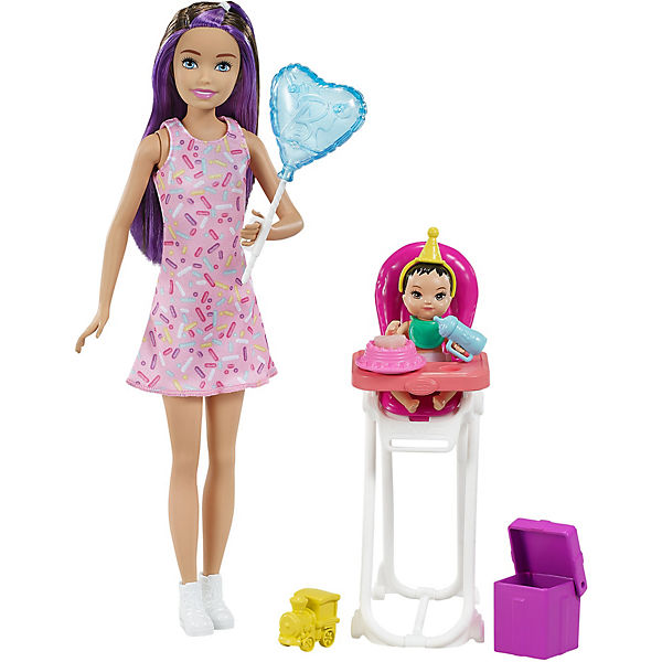 ​Skipper Barbie-Puppen-Spielset mit hüpfendem Kinderwagen Barbie GLL70 Abweichungen in Verpackung vorbehalten & FJB00 blond Spielzeug ab 3 Jahren Reitspaß Spielset mit Barbie ab 3 Jahren 