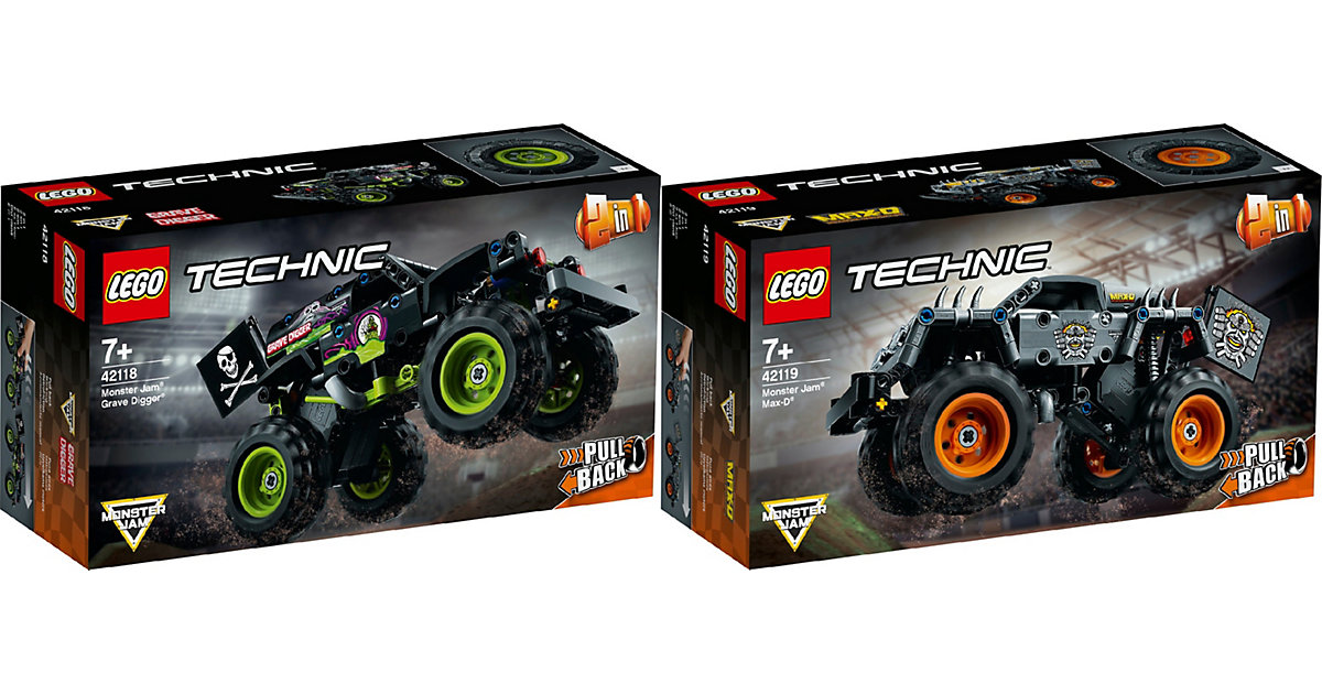 Spielzeug: Lego Technic 2er Set: 42118 Monster Jam® Grave Digger® + 42119 Monster Jam® Max-D® bunt