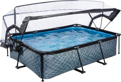 Exit Toys EXIT Stone Pool 220x150x65cm mit Abdeckung und Filterpumpe grau