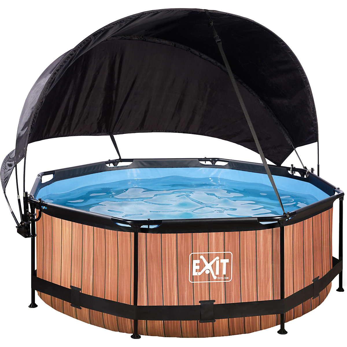 Exit Toys EXIT Wood Pool ø244x76cm mit Sonnensegel und Filterpumpe braun