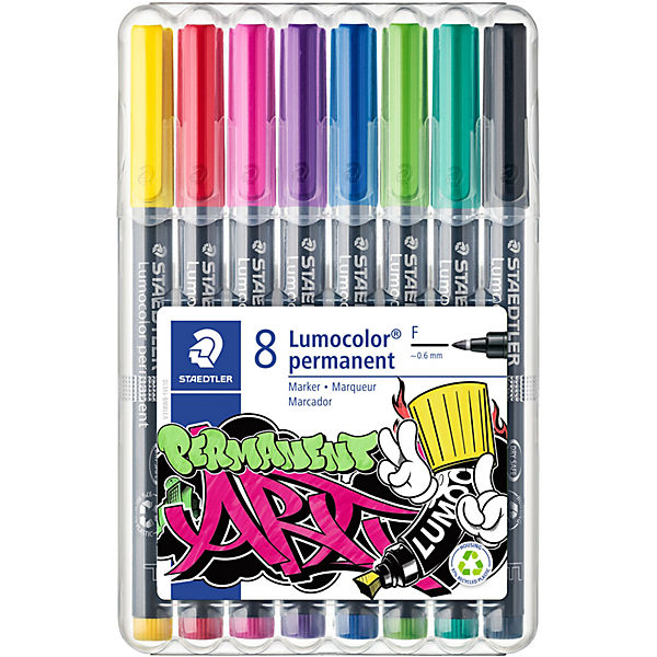 Lumocolor® Universalstift permanent F, 8 Farben in Aufstellköcher