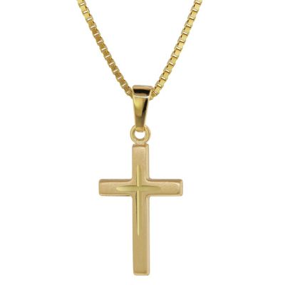 Kinder Kreuz mit rotem Zirkonia Echt Gold 585 14 KT & Kette Silber 925 vergoldet 