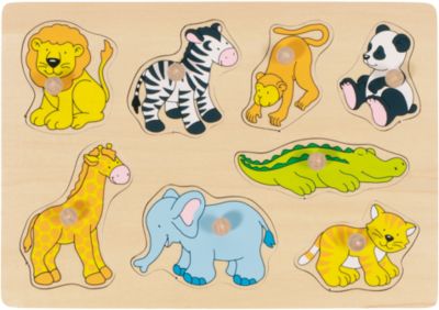 7 Teile Puzzle Steckpuzzle aus Holz Safaritiere Motorik Tiere 