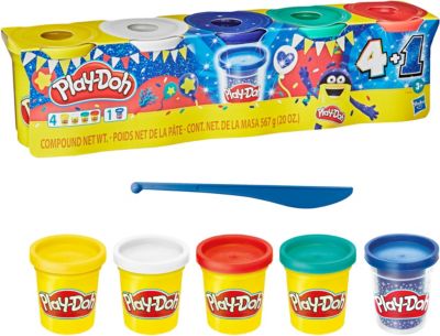 Play-Doh Saphir Jubiläumspack, 5er-Pack für Kinder ab 3 Jahren mit blauer glitzernder Saphirknete und den Farben Grün, Rot, Weiß und Gelb