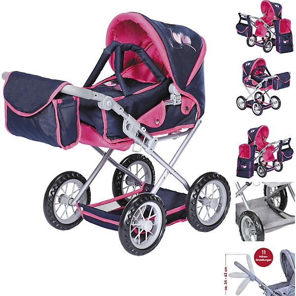 Puppenwagen Ruby - flying hearts blue pink