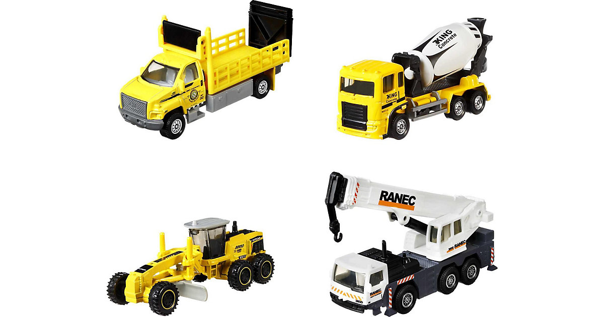 Spielzeug: Mattel Matchbox Multipack: 4 Baustellenfahrzeuge mit beweglichen Teilen
