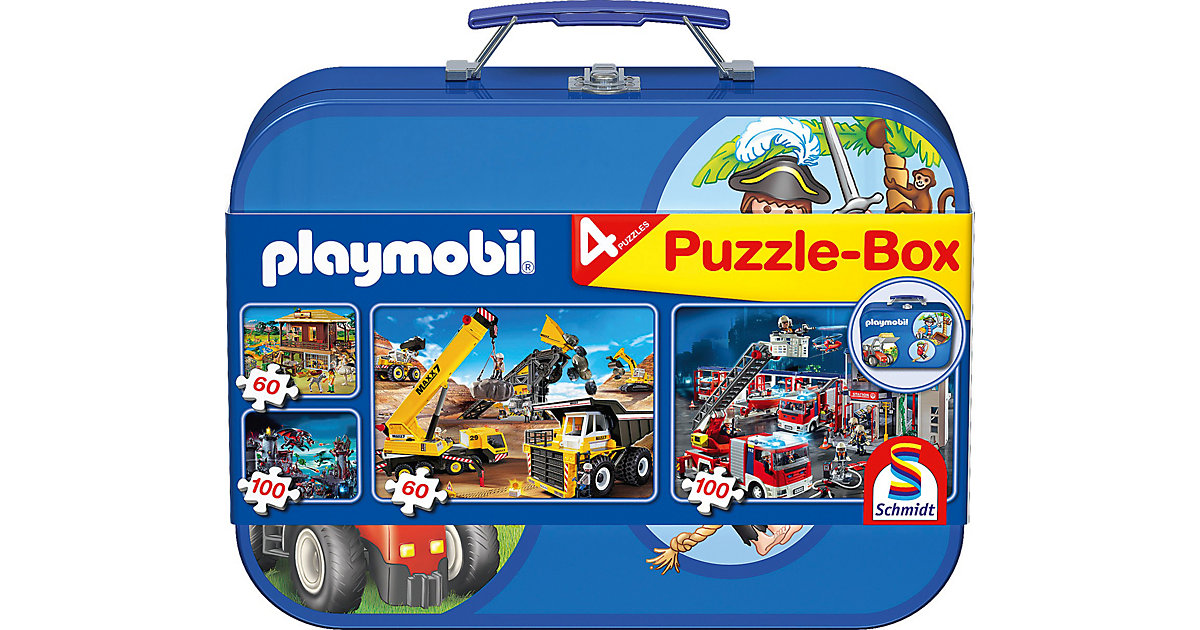Puzzles: Schmidt Spiele Puzzlekoffer blau PLAYMOBIL®, 2 x 60 + 2 x 100 Teile