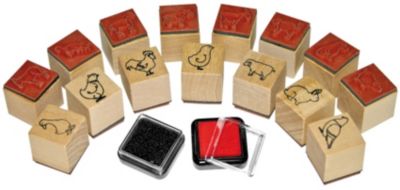 MiniHolzstempel Bauernhof, 15 Stück & 2 Stempelkissen MiniHolzstempel Bauernhof, 15 Stück & 2 Stempelkissen