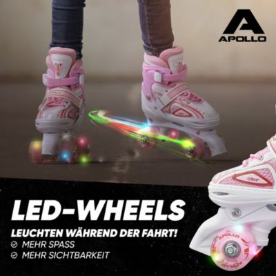 Apollo Super Quad X Pro ideal für Kinder größenverstellbare Roller Skates für Mädchen und Jungen komfortable verstellbare LED Rollschuhe 