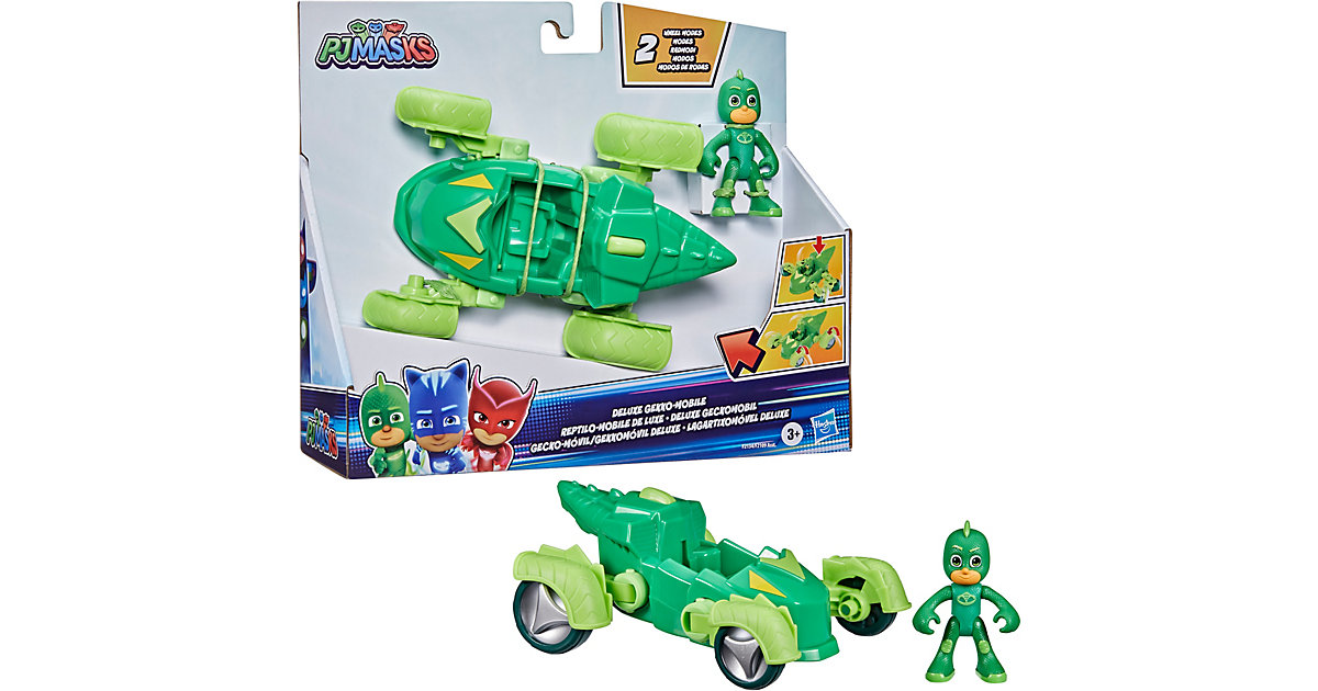 Spielzeug: Hasbro PJ Masks Luxus-Fahrzeug, Geckomobil mit 2 Radmodi und Gecko Action-Figur, Vorschulspielzeug