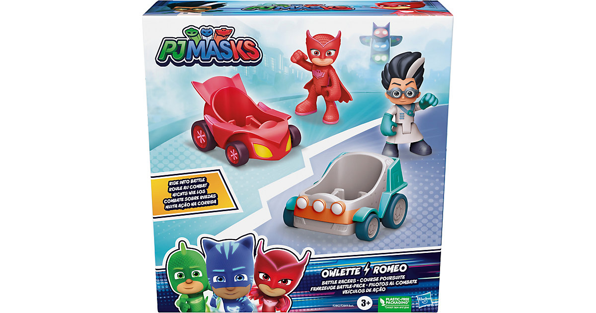Spielzeug: Hasbro PJ Masks Owlette vs Romeo Fahrzeug und Action-Figurenset, Battle-Pack, Vorschulspielzeug