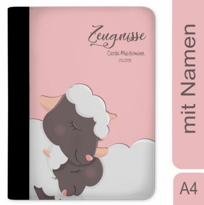 CreaDesign Zeugnismappe / Dokumentemappe mit Name personalisiert Schaf verliebt Rosa
