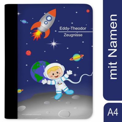 CreaDesign Zeugnismappe / Dokumentemappe mit Name personalisiert Weltall
