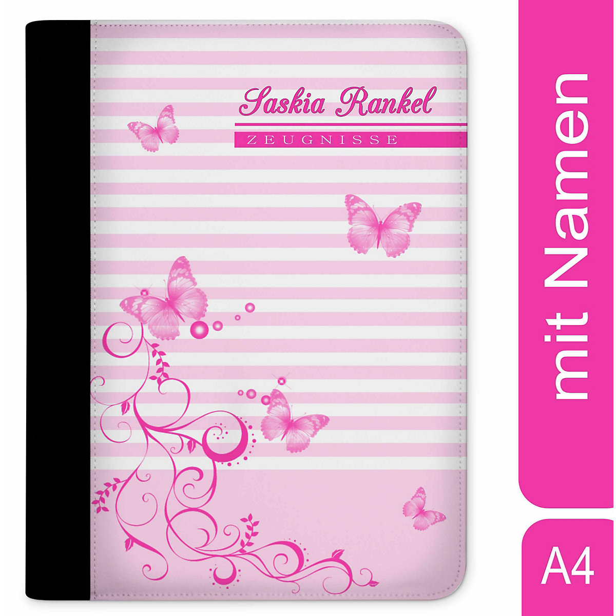 CreaDesign Zeugnismappe / Dokumentemappe mit Name personalisiert Schmetterling Pink