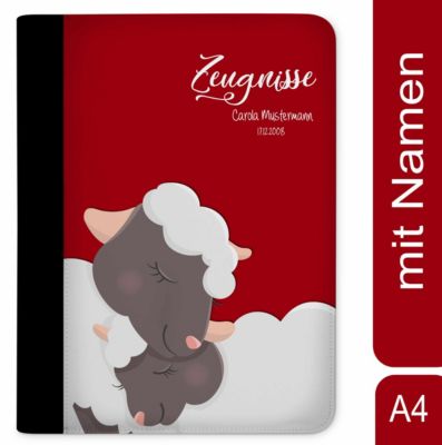 CreaDesign Zeugnismappe / Dokumentemappe mit Name personalisiert Schaf verliebt Rot