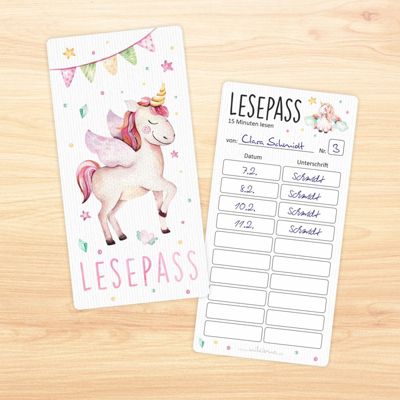 nikima Lesepass Einhorn Lesezeichen zum lesen üben Grundschule 10-100 Stück Lesezeichen YN10711
