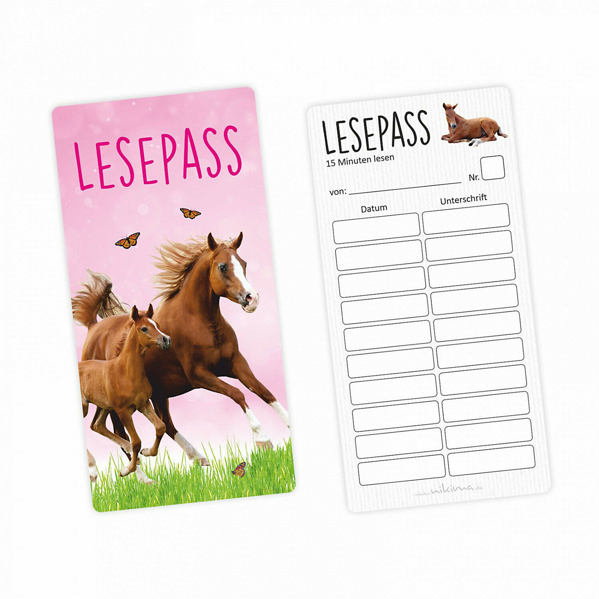 nikima Lesepass Pferde Lesezeichen zum lesen üben Grundschule 10-100 Stück Lesezeichen
