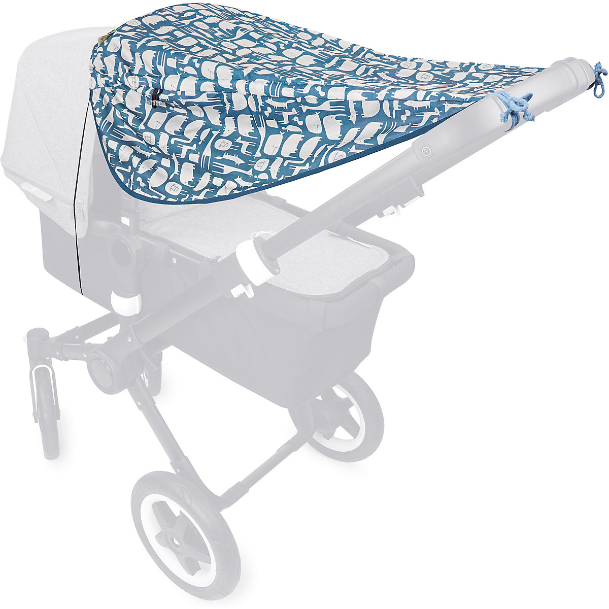 Liebes von Priebes JOHANNA Sonnensegel für Kinderwagen mit Seitenschutz und UV-Schutz 50+ Animali blau