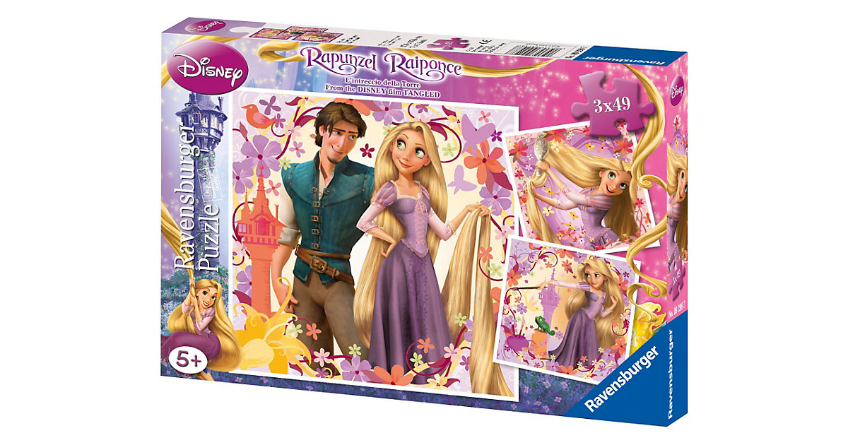 3er Set Puzzle, je 49 Teile, 21x21 cm, Disney Rapunzel