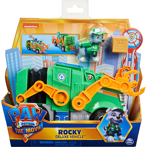Paw Patrol Rockys Deluxe Basis Fahrzeug aus dem Kinofilm mit Hundefigur, Spielzeugauto, ab 3 Jahren