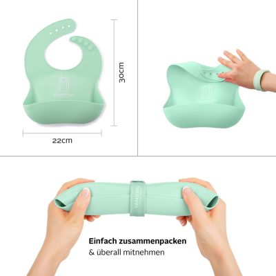 Yambino Baby Lätzchen 2-er Set weich und elastisch Silikon mit Auffangschale Neu 