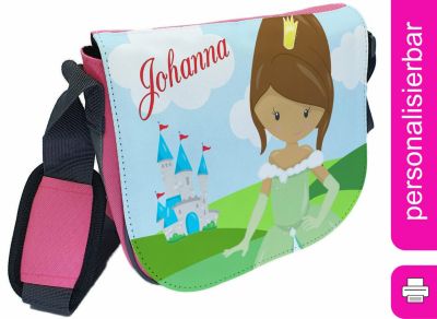 CreaDesign Kindergartentasche Rosa oder Hellblau mit Name personalisiert Prinzessin Umhängeband Verstellbar Verstellbare Träger Innentaschen Wasserabstoßend Reflektierend