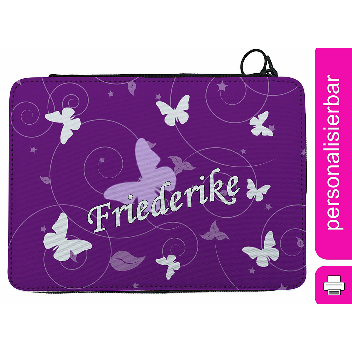 CreaDesign Federmäppchen personalisiert mit Namen Schmetterling befüllt