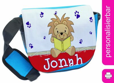 CreaDesign Kindergartentasche Rosa oder Hellblau mit Name personalisiert Leselöwe rot Umhängeband Verstellbar Verstellbare Träger Innentaschen Wasserabstoßend Reflektierend