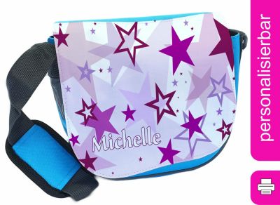 CreaDesign Kindergartentasche Rosa oder Hellblau mit Name personalisiert Sternenhimmel flieder brombeere Umhängeband Verstellbar Verstellbare Träger Innentaschen Wasserabstoßend Reflektierend