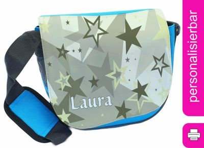CreaDesign Kindergartentasche Rosa oder Hellblau mit Name personalisiert Sternenhimmel grau beige Umhängeband Verstellbar Verstellbare Träger Innentaschen Wasserabstoßend Reflektierend