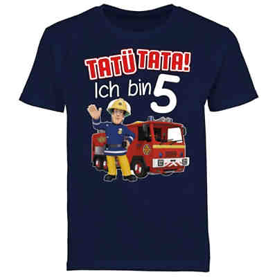 Feuerwehrmann Sam Jungen - Jungen Kinder T-Shirt - Tatü Tata! Ich bin 5 - rot - T-Shirts für Jungen