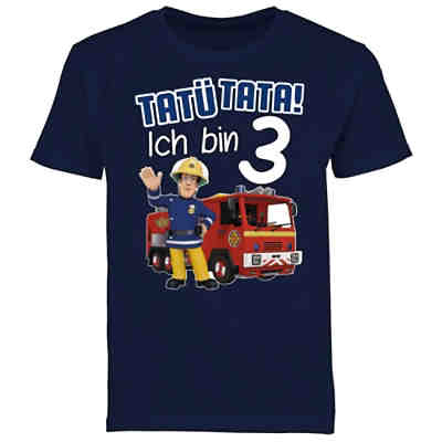Feuerwehrmann Sam Jungen - Jungen Kinder T-Shirt - Tatü Tata! Ich bin 3 - blau - T-Shirts für Jungen