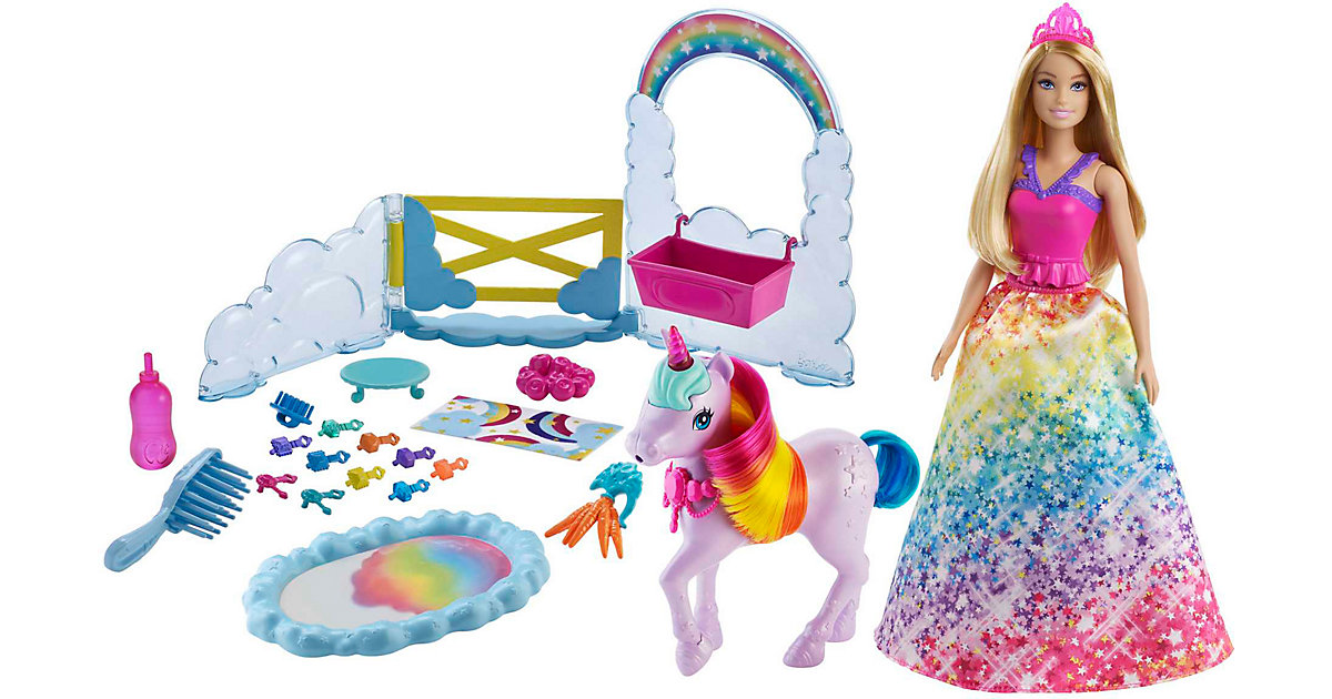 Spielzeug/Puppen: Mattel Barbie Dreamtopia Prinzessin Puppe inkl. Einhorn mit Farbwechsel, Set