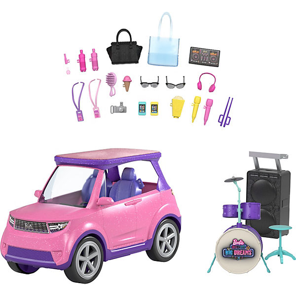 Barbie Big City Dreams SUV, Auto inkl. Bühne und Zubehör, Spielset
