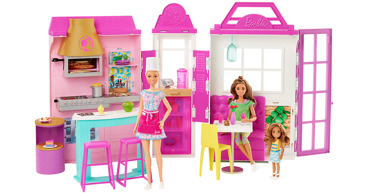Spielzeug/Puppen: Mattel Barbie Restaurant inkl. Puppe (blond), Barbie Bistro mit Zubehör