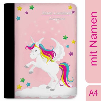 CreaDesign Zeugnismappe / Dokumentemappe mit Name personalisiert Einhorn Rosa